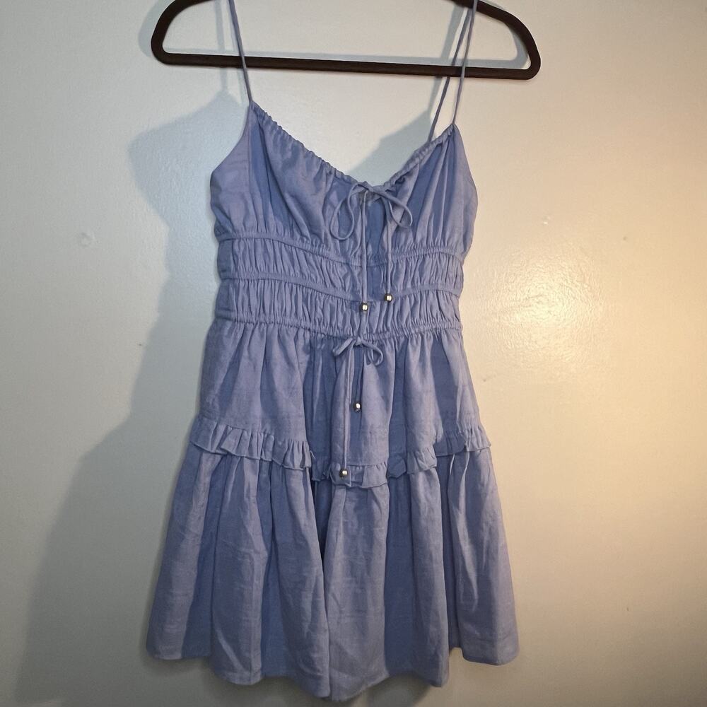 SKY TO MOON Sundress Size M WOMENS BLUE TIE STRAPS RUFFLE BOHO